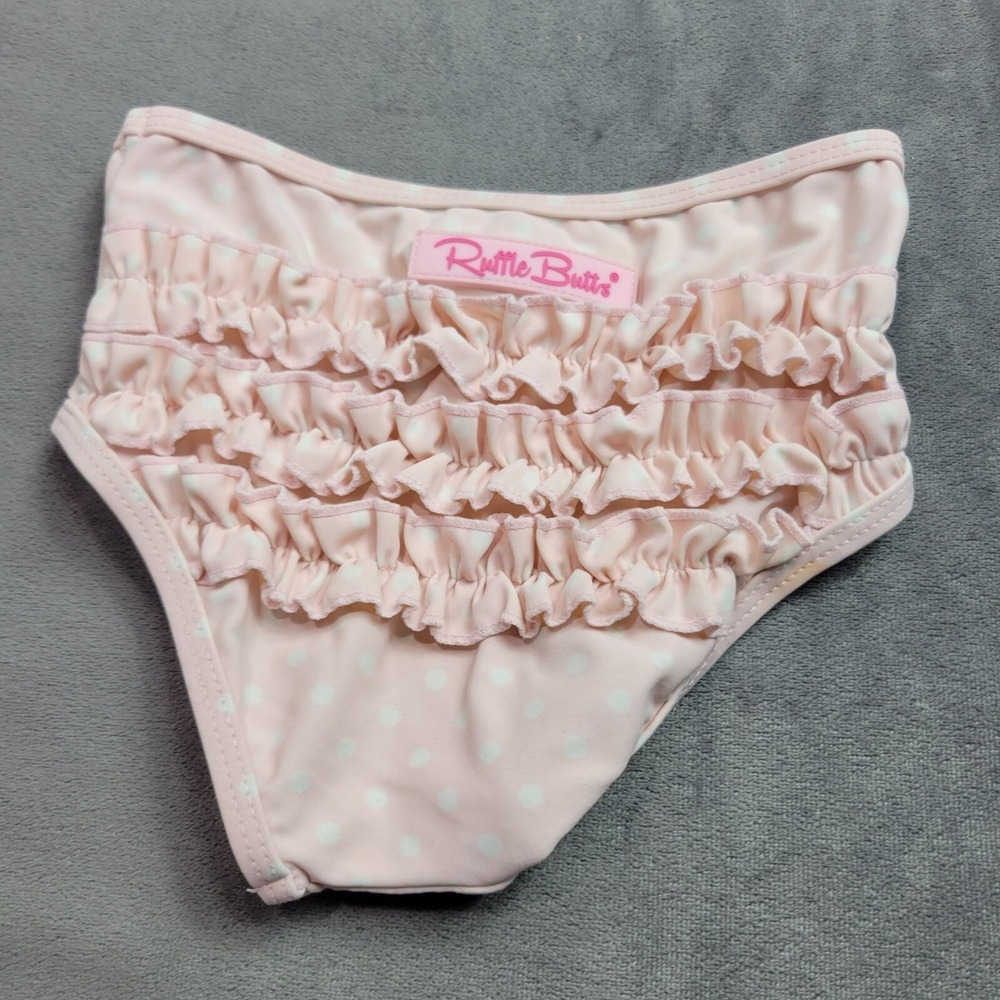 Girls RuffleButts Polka Dot Ruffled Swim Bottoms 3T Pink & White